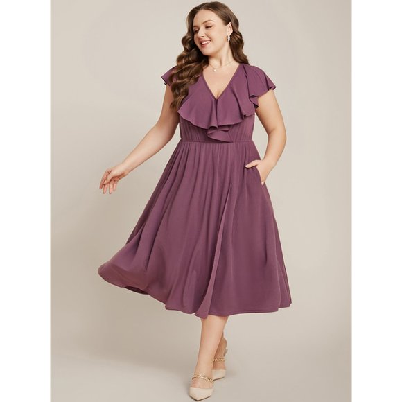 BloomChic Dresses & Skirts - NWT Bloomchic Ruffle Trim Cap Sleeve Rib Knit Dress Size 26 4X Mauve Lavendar